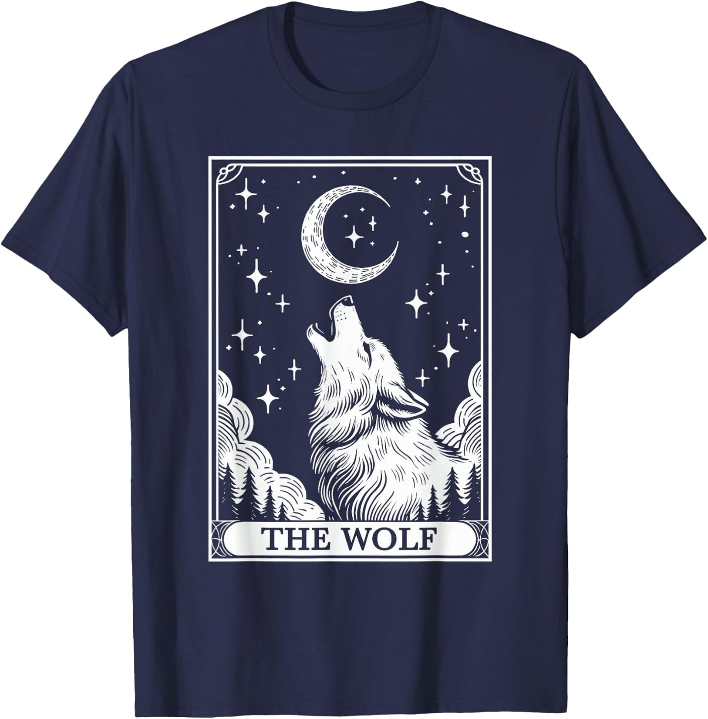 Tarot Card Vintage Crescent Moon Wolf Animal Lovers T-Shirt - T-Shirt | Navy