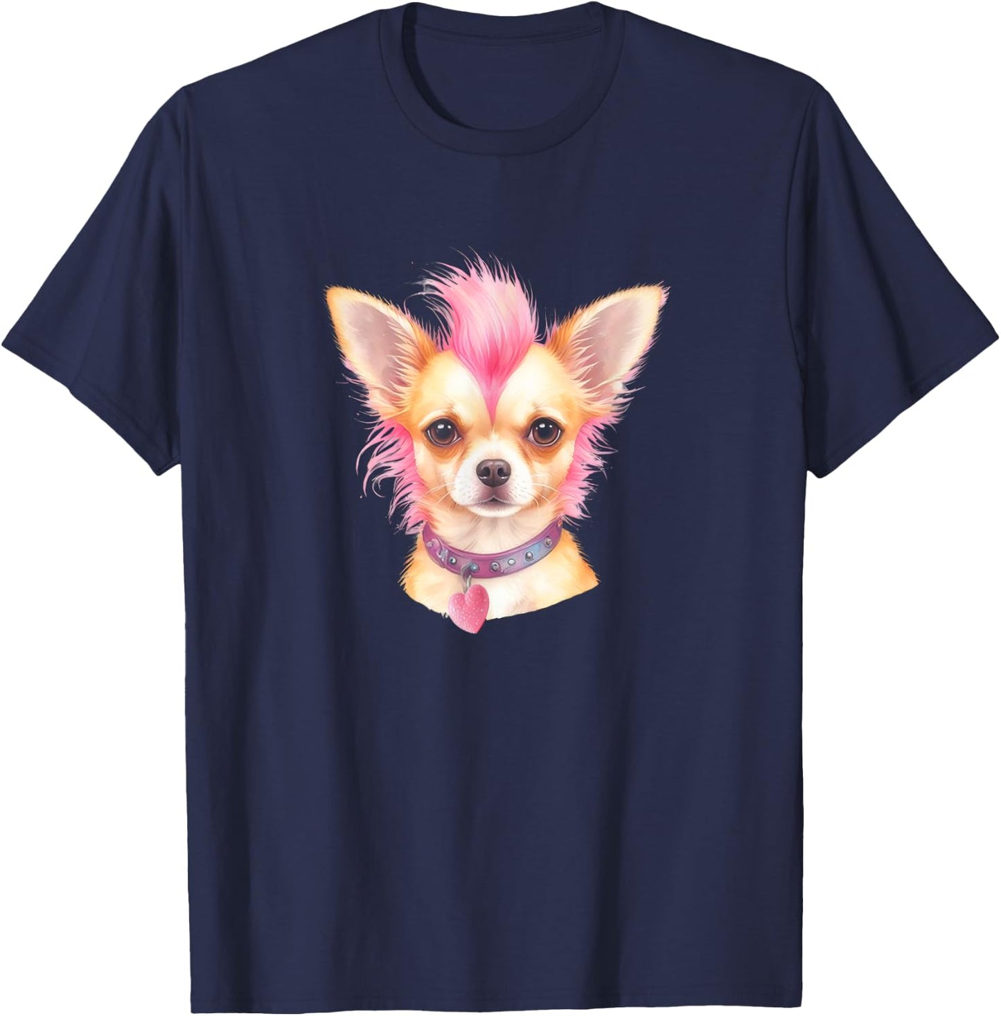 Pink Mohawk Punk Rock Musician Chihuahua Heart Pet Dog Love T-Shirt - T-Shirt | Navy