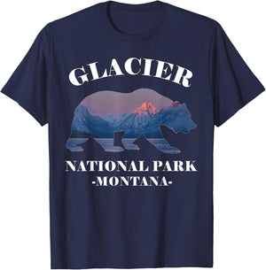 Glacier National Park Montana, Bear Souvenir US Parks T-Shirt - T-Shirt | Navy