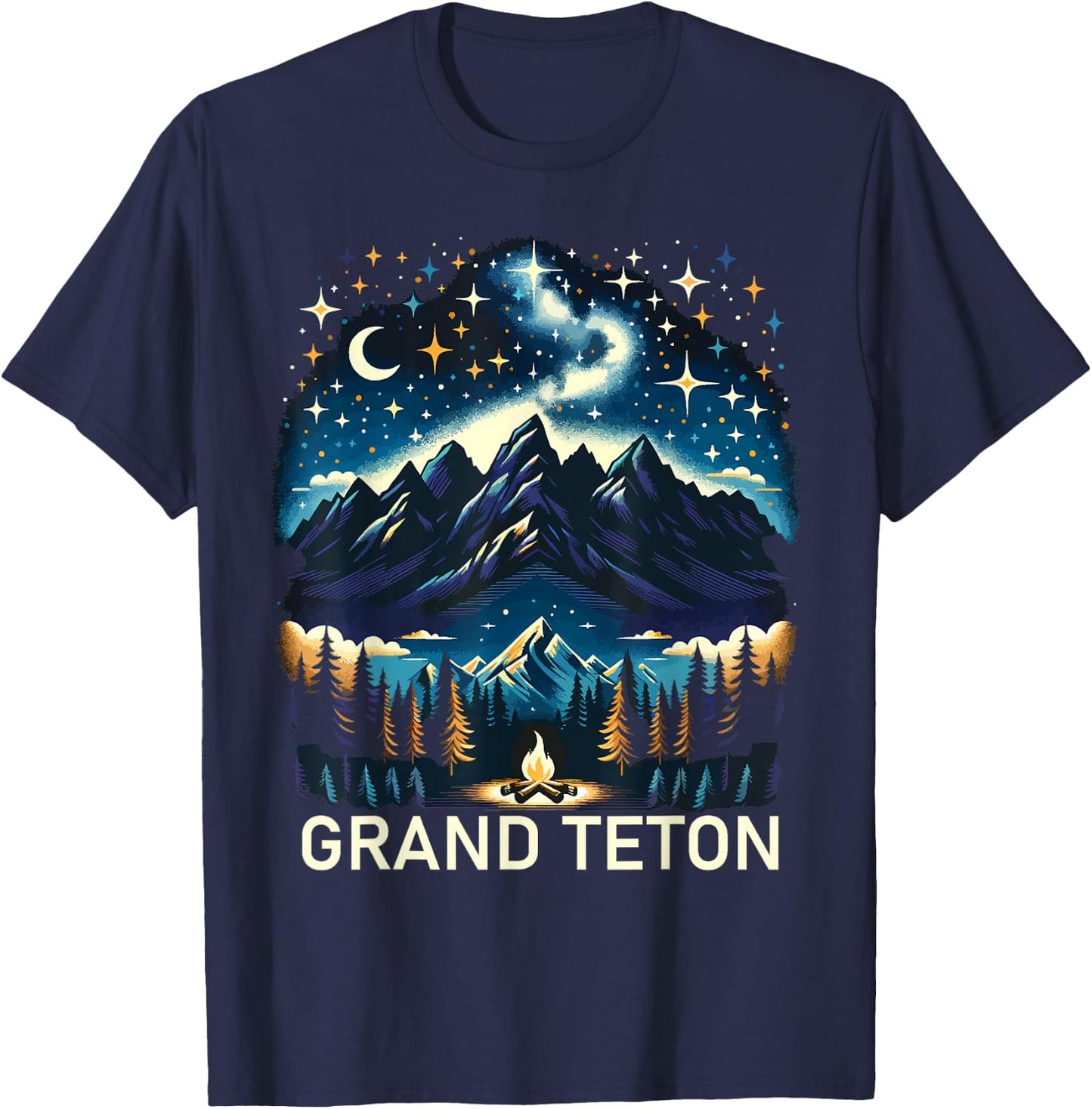 Grand Teton National Park Starlight Night Wyoming Vintage T-Shirt - T-Shirt | Navy