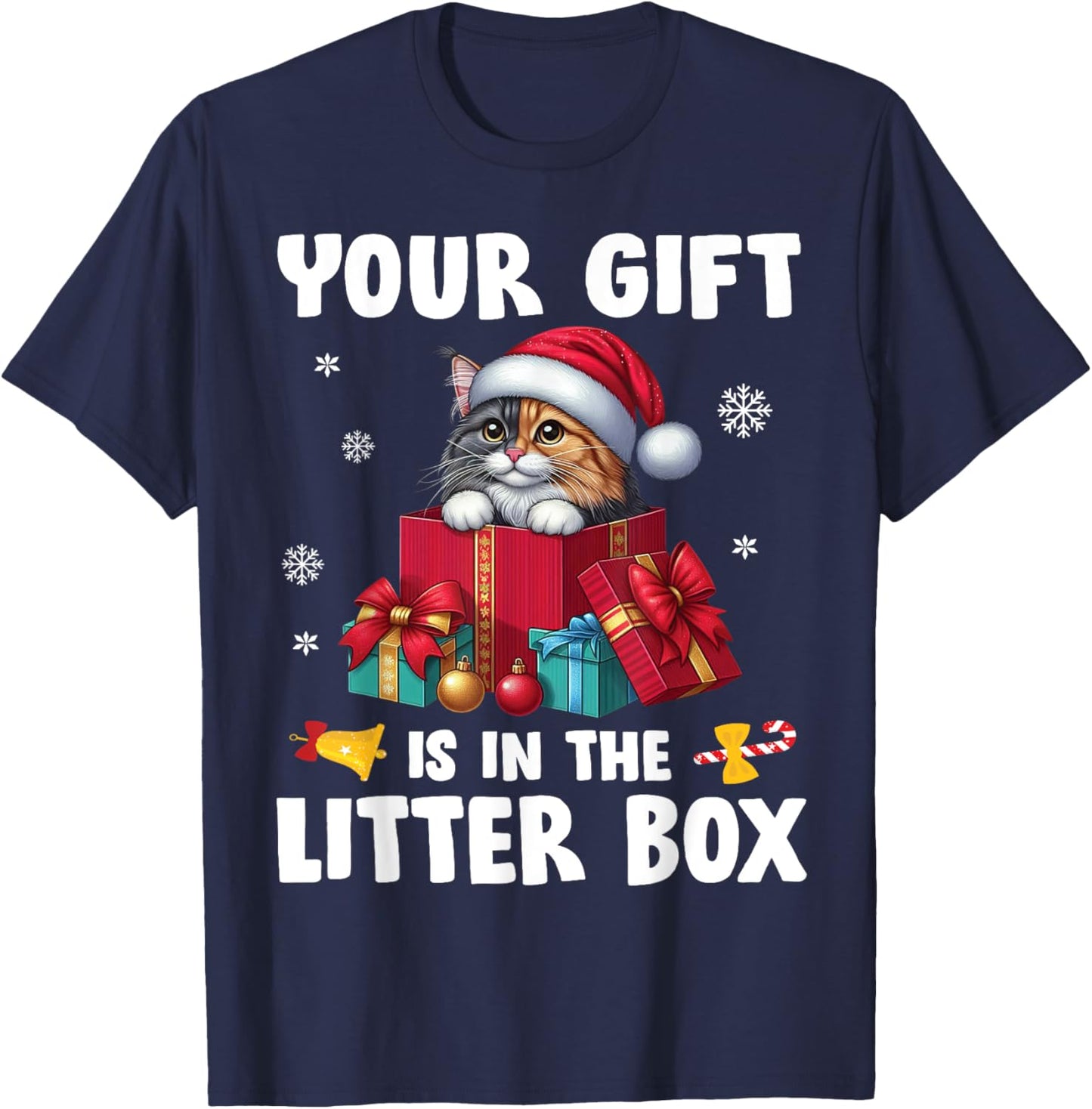 Merry Christmas Your Present Is In The Litter Box MANX Cat T-Shirt - T-Shirt | Navy