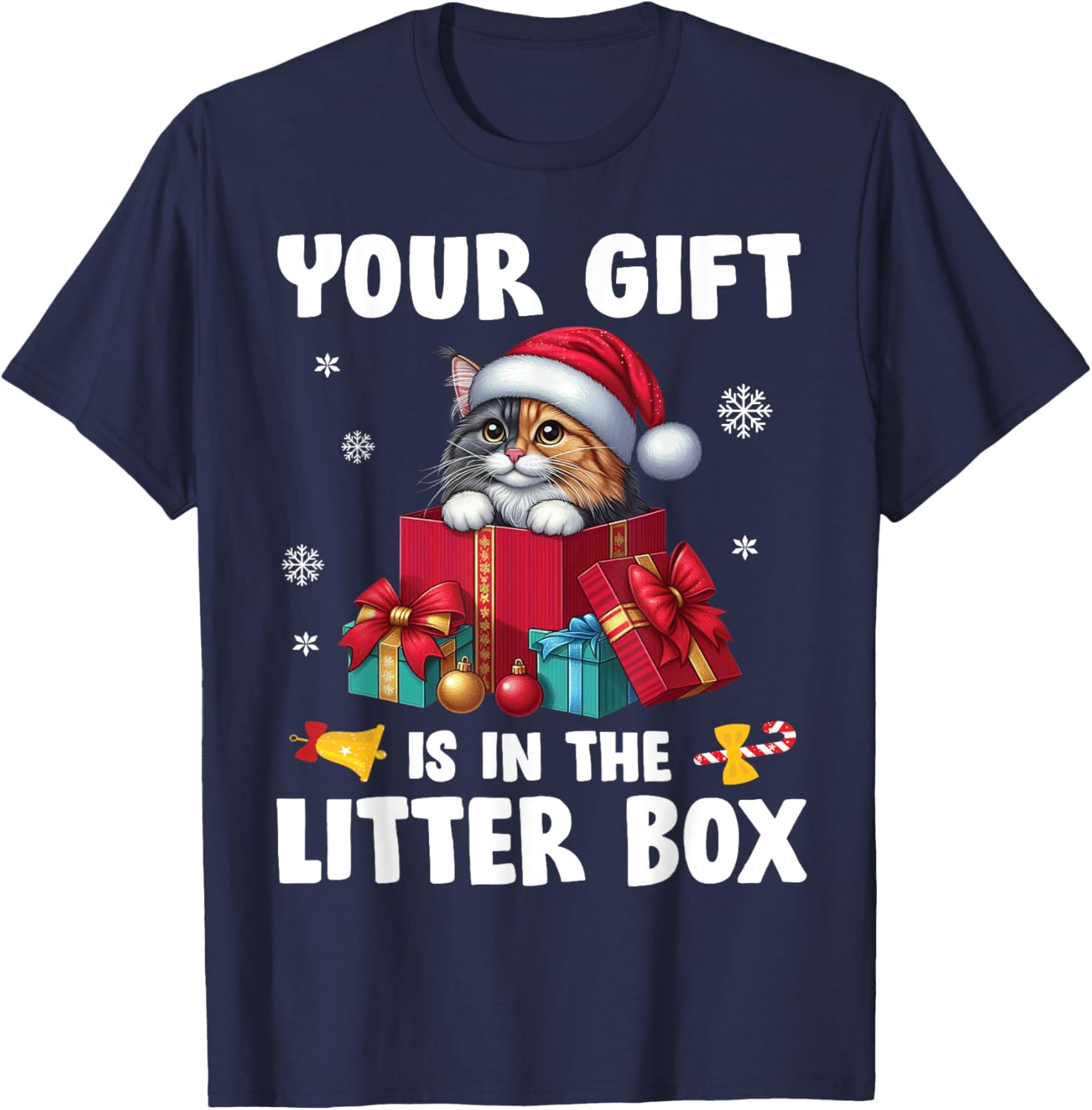 Merry Christmas Your Present Is In The Litter Box MANX Cat T-Shirt - T-Shirt | Navy