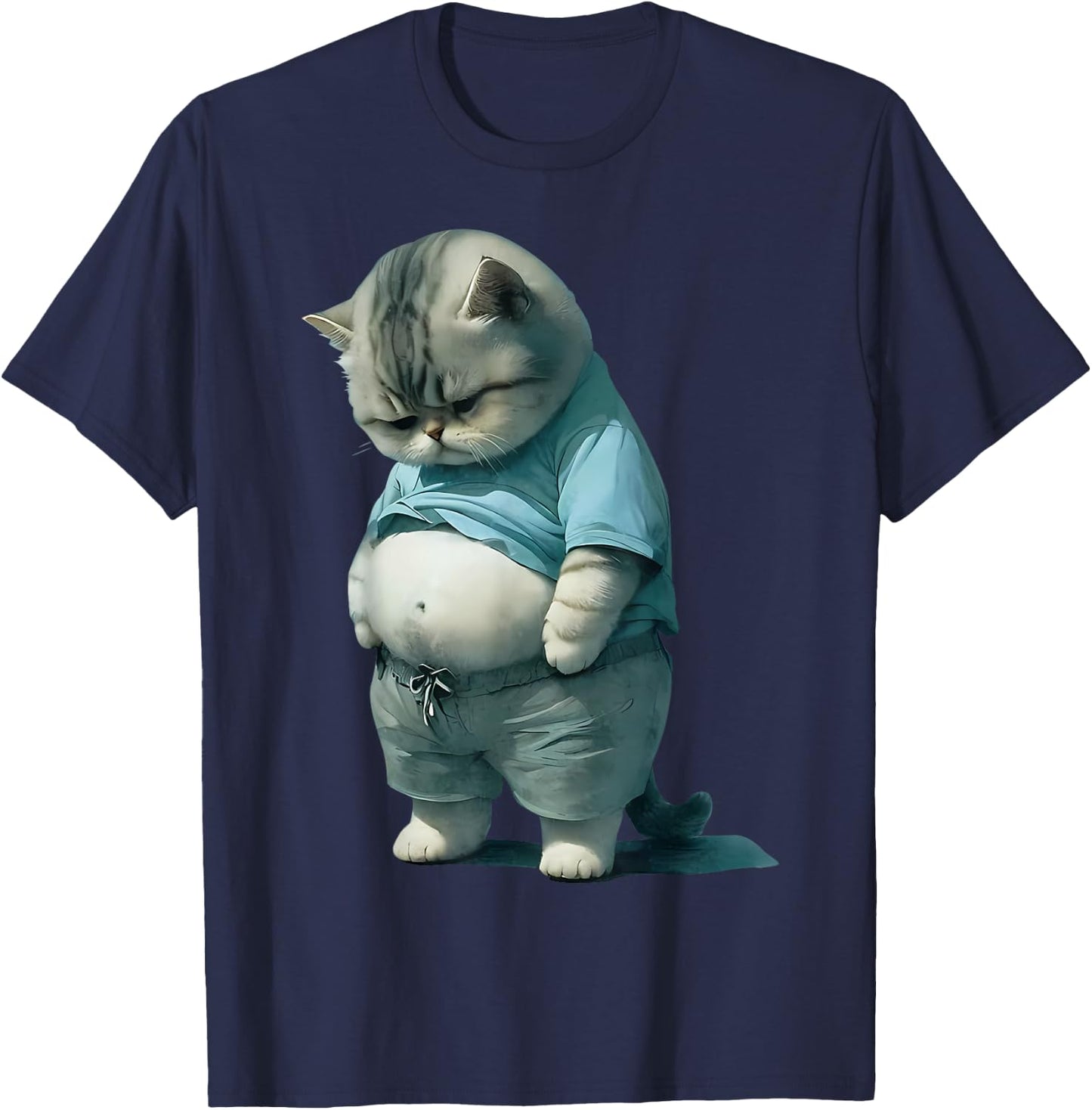 Funny Fat Cat Art Design Fat Kitten Cat Lover T-Shirt - T-Shirt | Navy