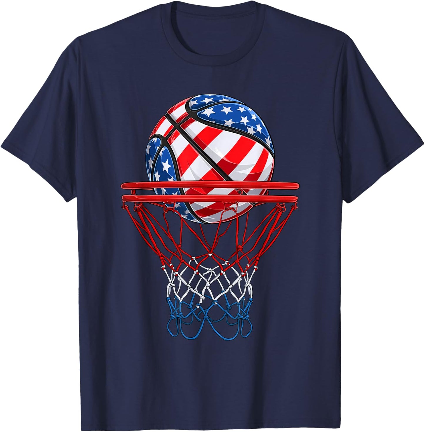 Basketball American Patriotic 4th of July US Flag Men Boys T-Shirt - T-Shirt | Navy