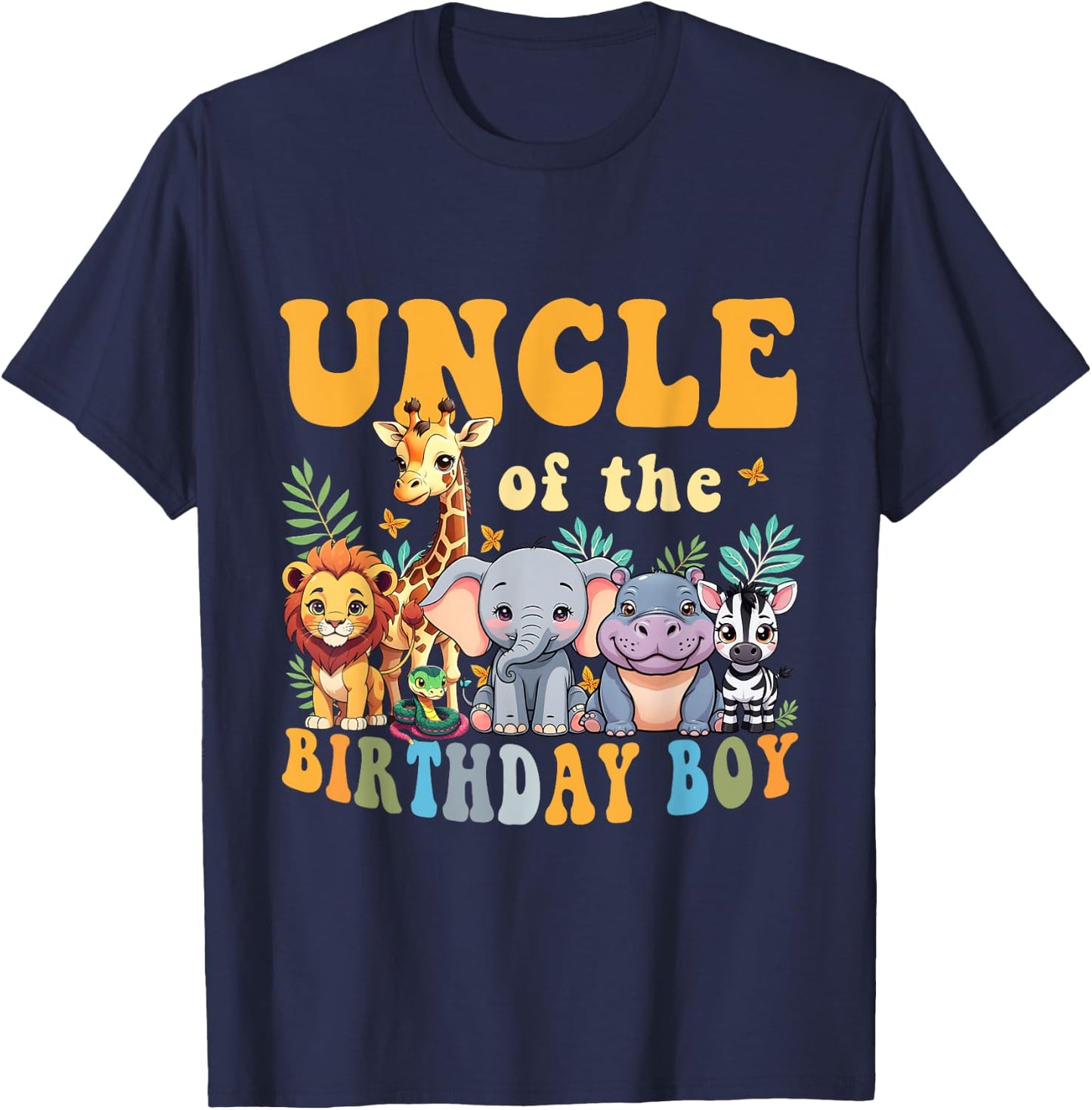 Uncle of the Birthday Boy Kids Safari Jungle Animal Matching T-Shirt - T-Shirt | Navy
