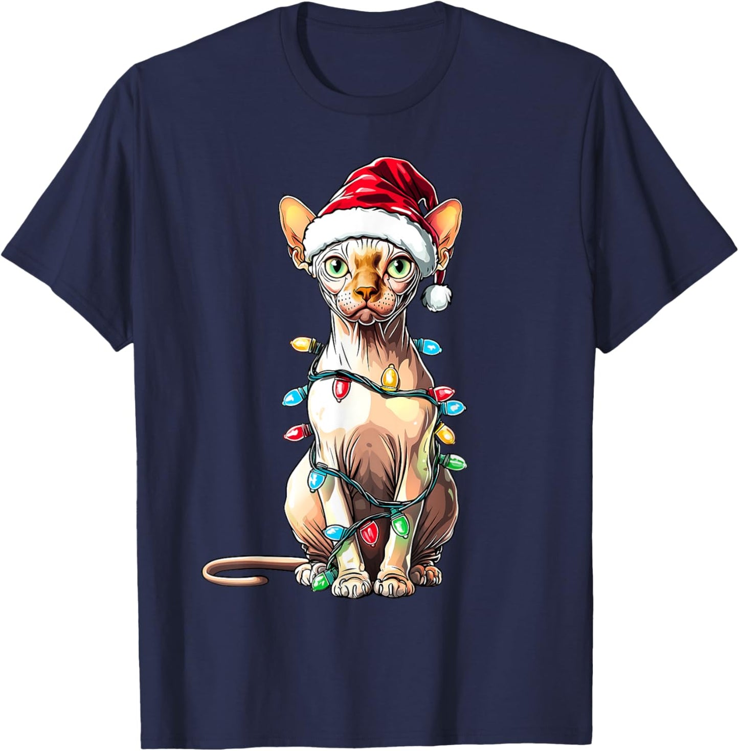 Sphynx Cat Christmas Hat Xmas Women Kids T-Shirt - T-Shirt | Navy
