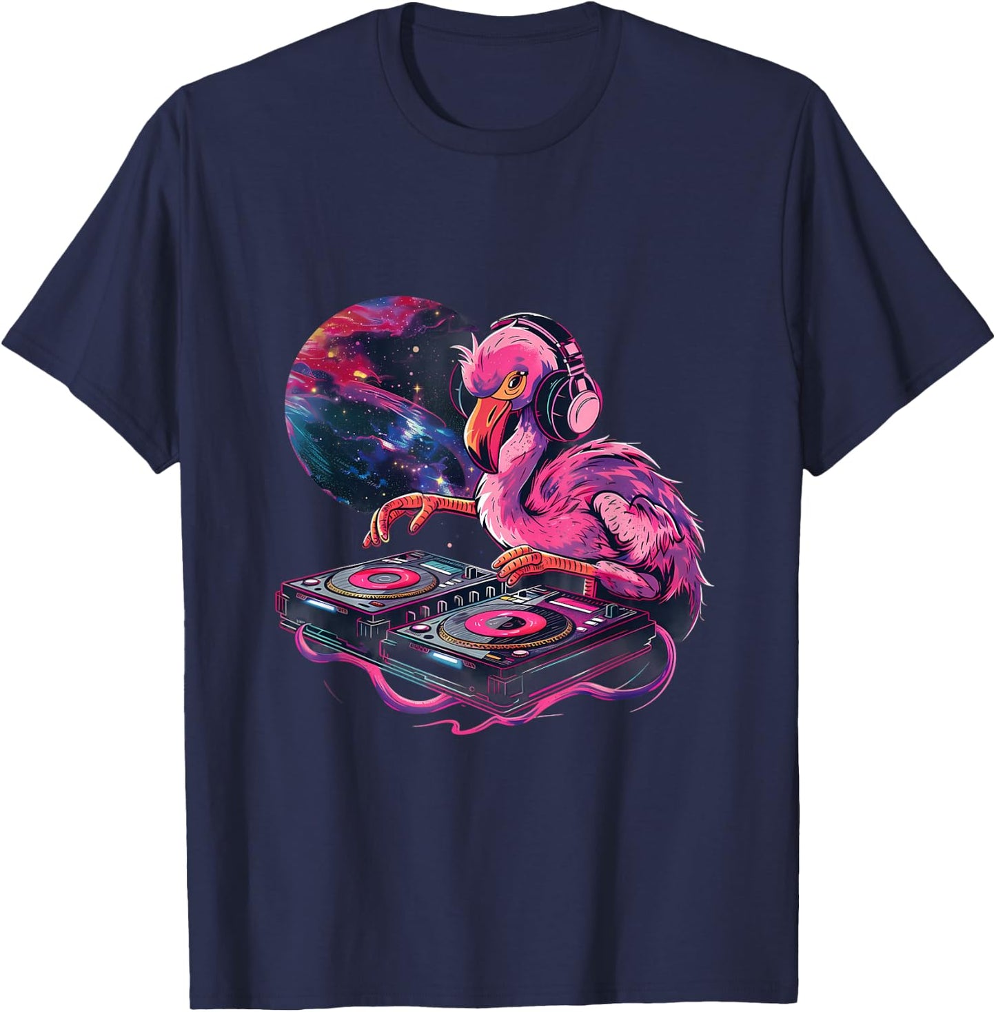 Flamingo DJ EDM Turntable DJ Flamingo Dance Club Beatmaker T-Shirt - T-Shirt | Navy