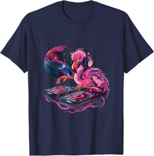 Flamingo DJ EDM Turntable DJ Flamingo Dance Club Beatmaker T-Shirt - T-Shirt | Navy