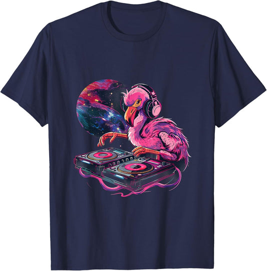 Flamingo DJ EDM Turntable DJ Flamingo Dance Club Beatmaker T-Shirt - T-Shirt | Navy