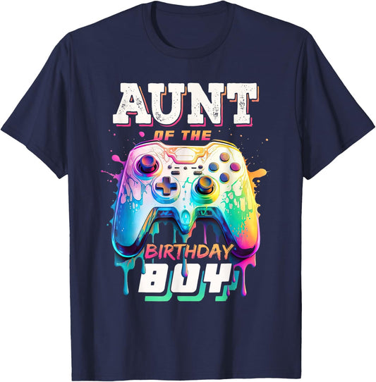 Aunt of the Birthday Boy Matching Video Game Birthday Party T-Shirt - T-Shirt | Navy