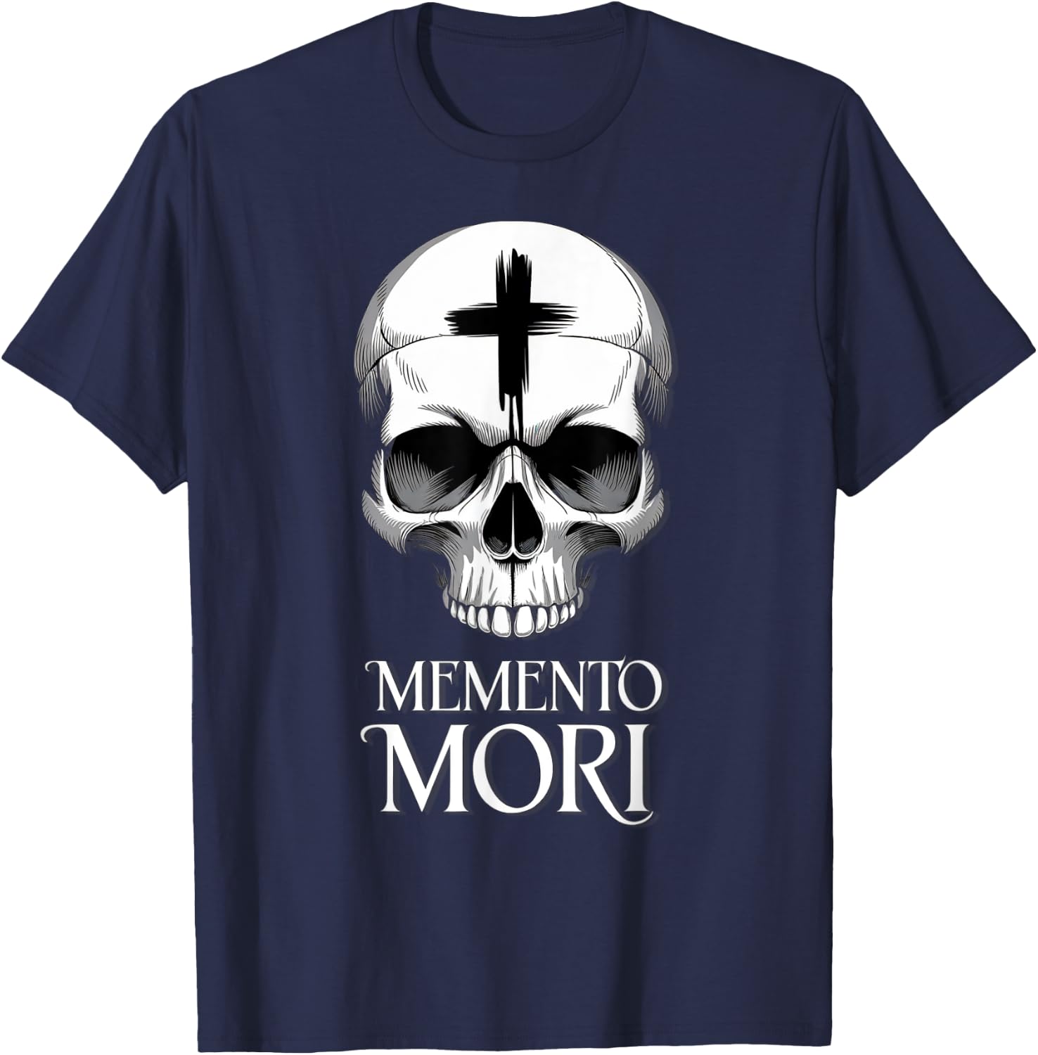 Memento Mori Catholic Crucifix Traditional Latin Mass Skull T-Shirt - T-Shirt | Navy