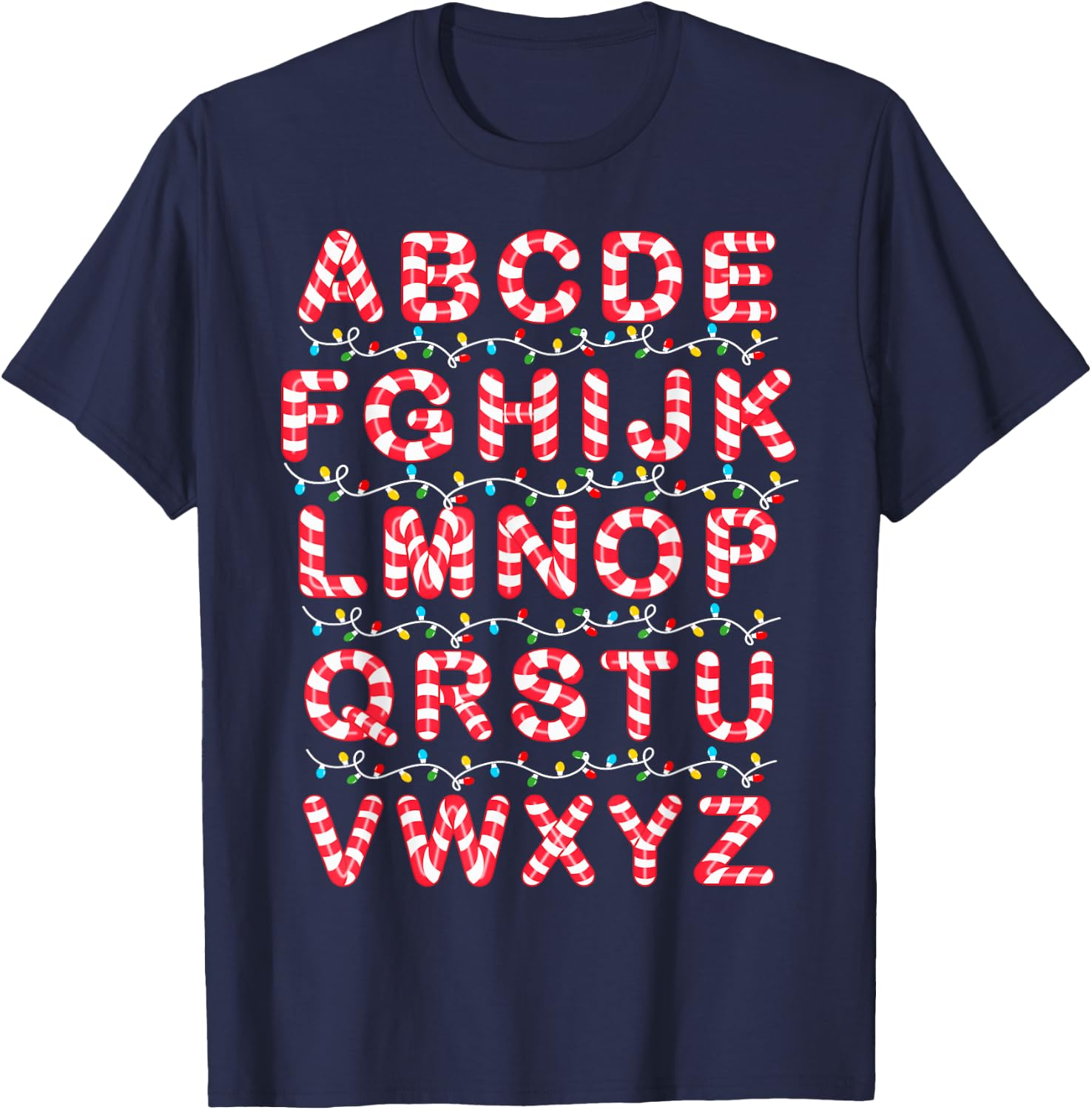 Christmas Alphabet Candy Cane Pre-K Kindergarten Teacher T-Shirt - T-Shirt | Navy