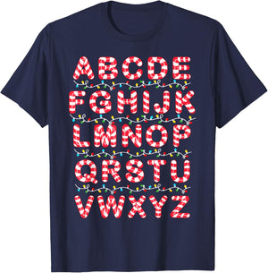 Christmas Alphabet Candy Cane Pre-K Kindergarten Teacher T-Shirt - T-Shirt | Navy