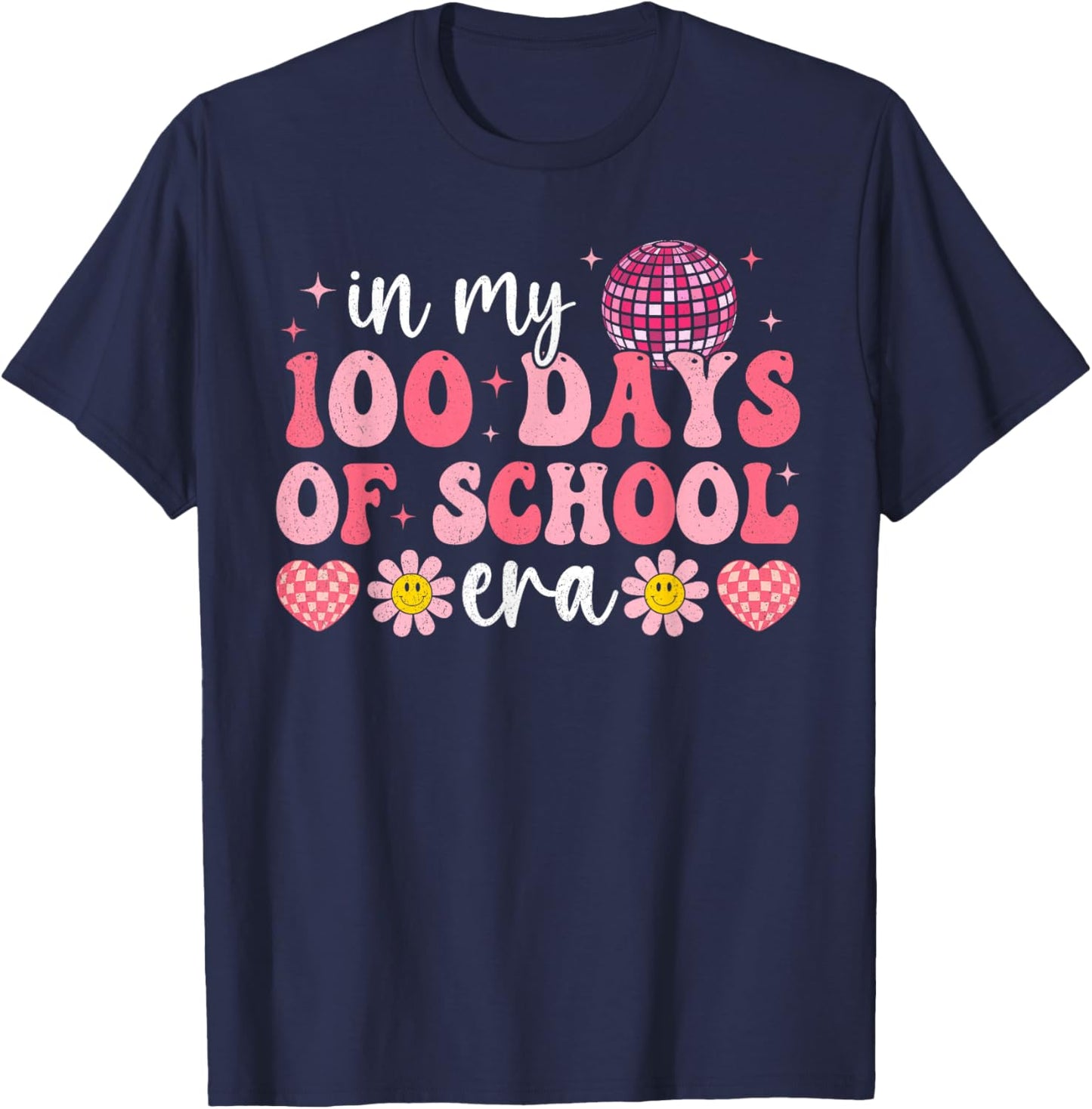In My 100 Days Of School Era Groovy 100th Day Of School Kids T-Shirt - T-Shirt | Navy