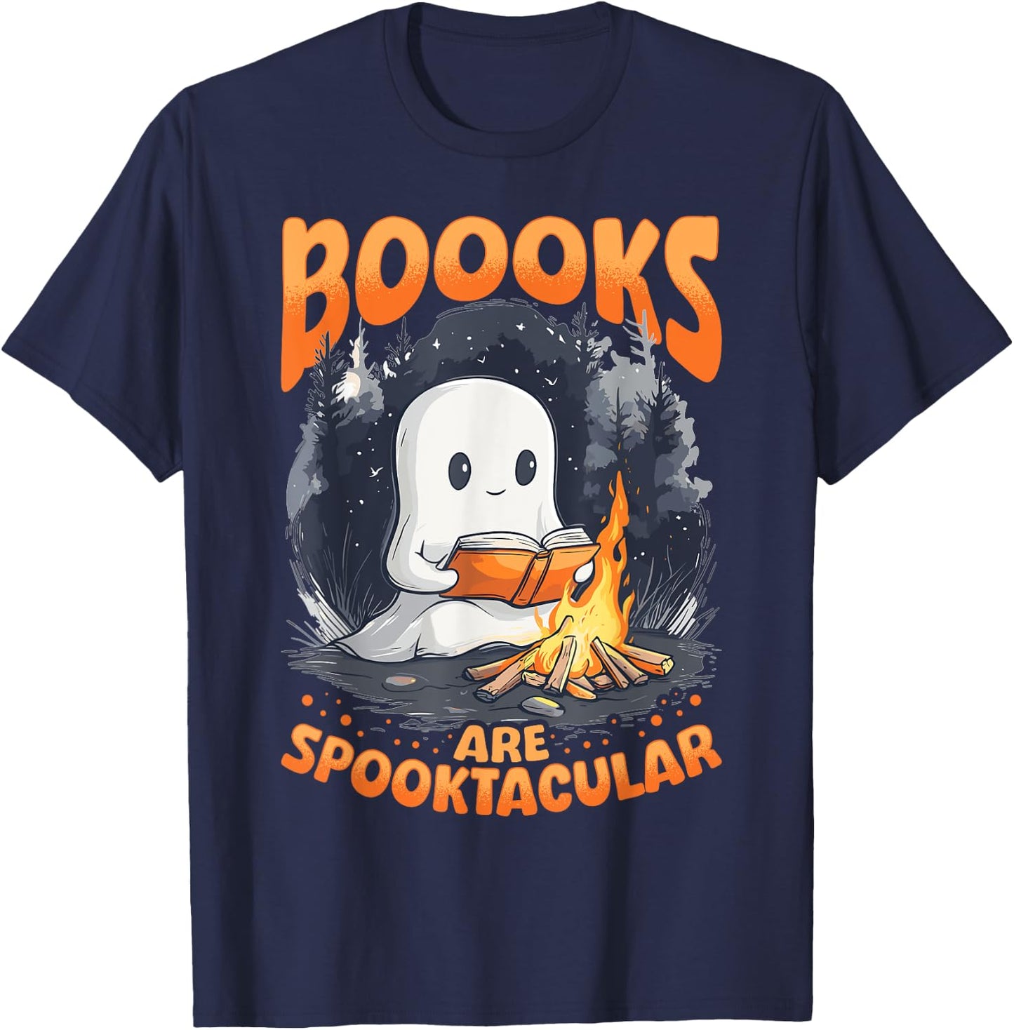 Funny Teacher Halloween Ghost Reading Book Animal Boooks Are T-Shirt - T-Shirt | Navy