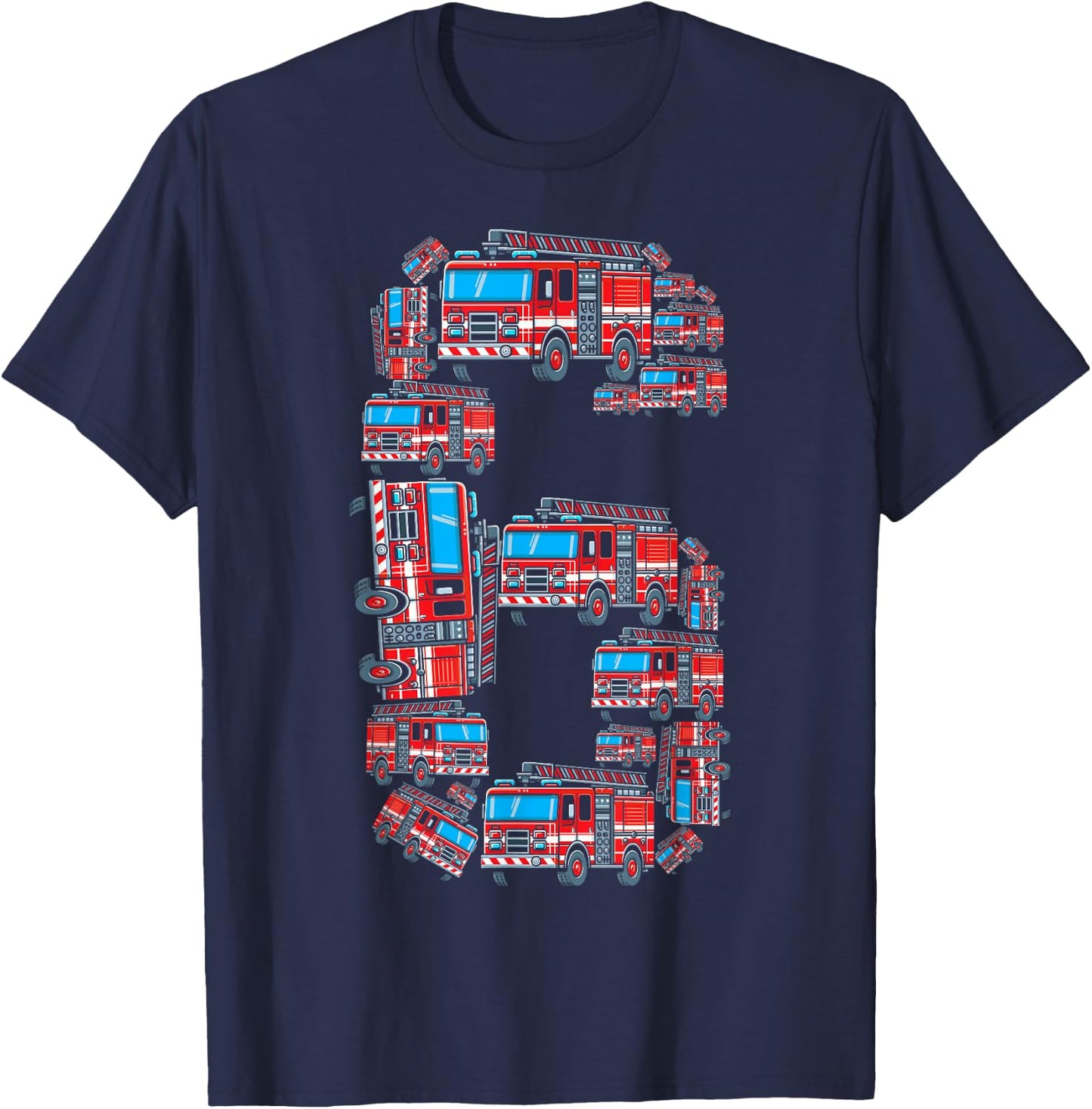 Firetruck 6 Year Old Boy 6th Birthday Fire Truck Fireman 6 T-Shirt - T-Shirt | Navy