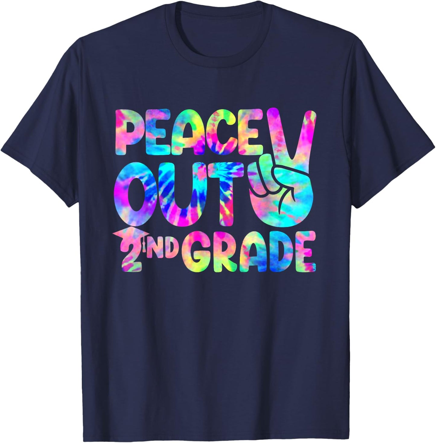 Peace Out 2nd Grade Happy Last Day Of School Tie Dye Kids T-Shirt - T-Shirt | Navy