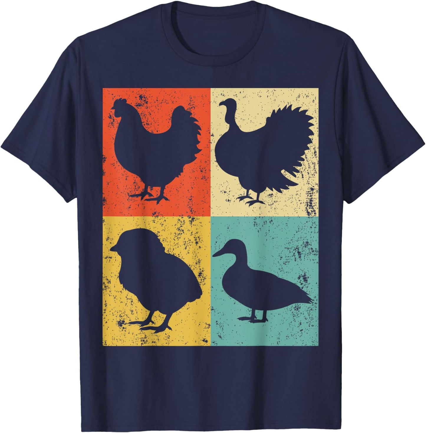 Vintage Retro Chicken Chick Duck Turkey Animal Farm Birthday T-Shirt - T-Shirt | Navy
