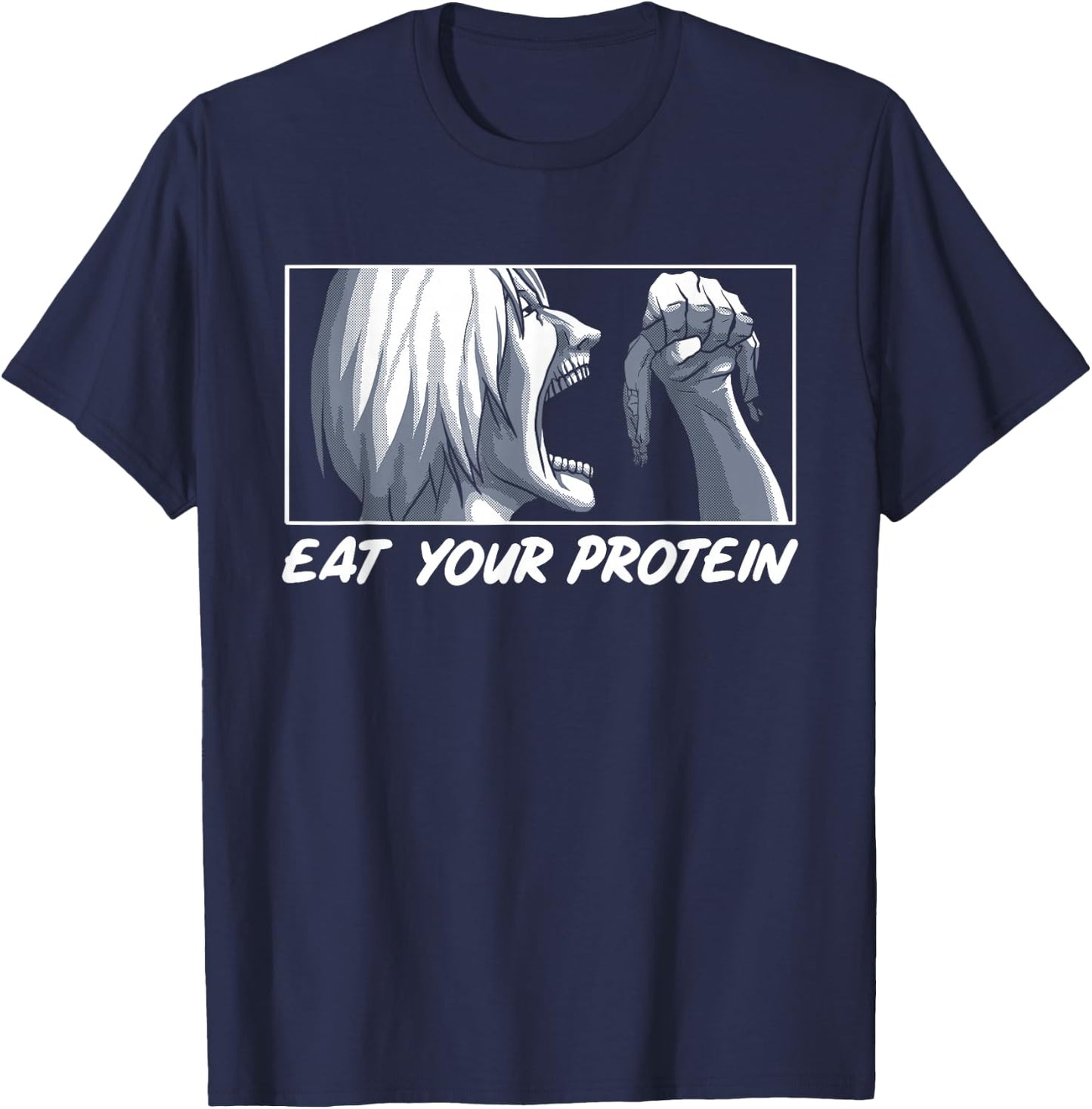 Eat Your Protein Anime Gym Manga Bodybuilding Fitness Anime T-Shirt - T-Shirt | Navy