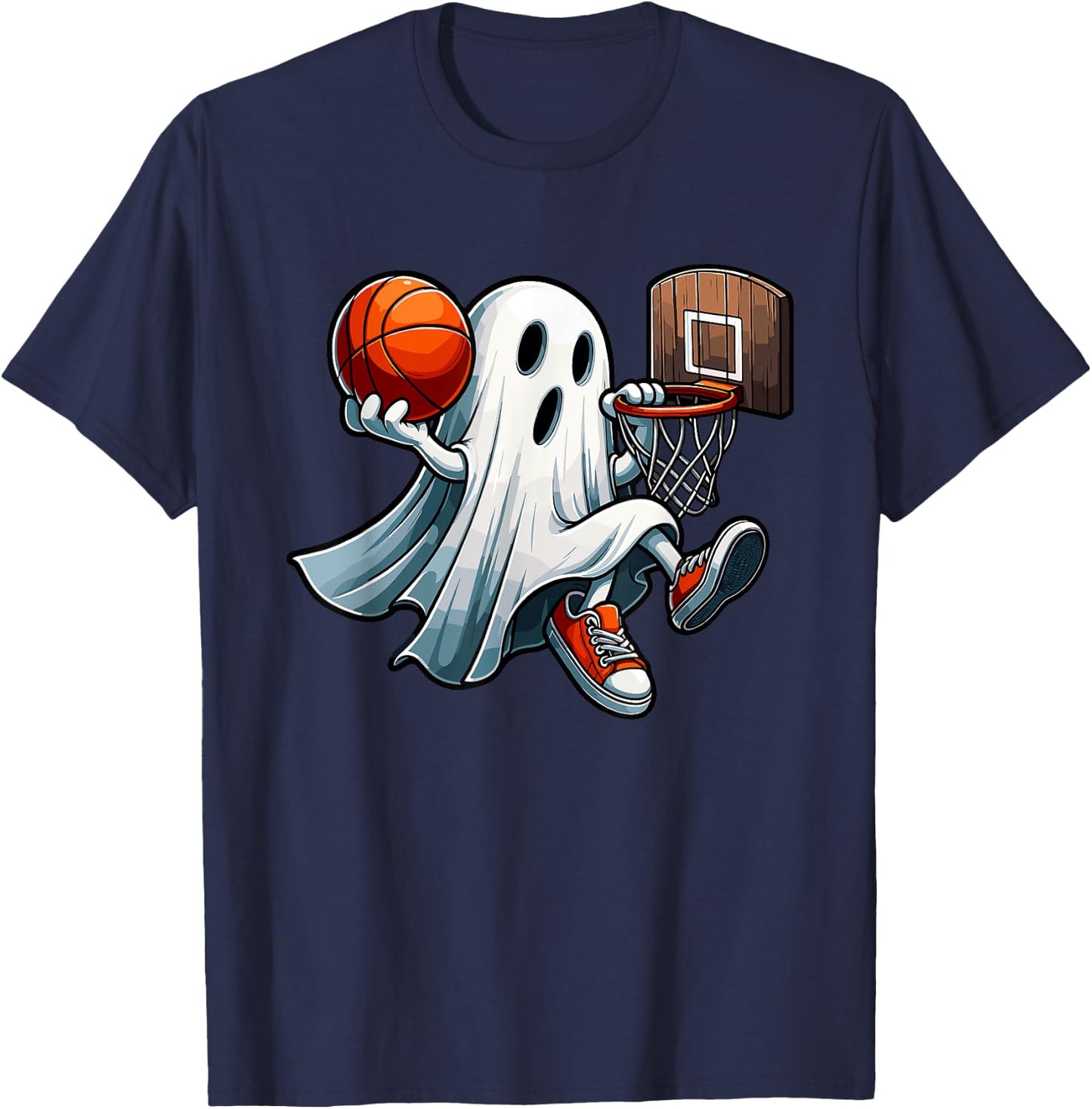 Ghost Playing Basketball Dunk Halloween Costume Sports Lover T-Shirt - T-Shirt | Navy