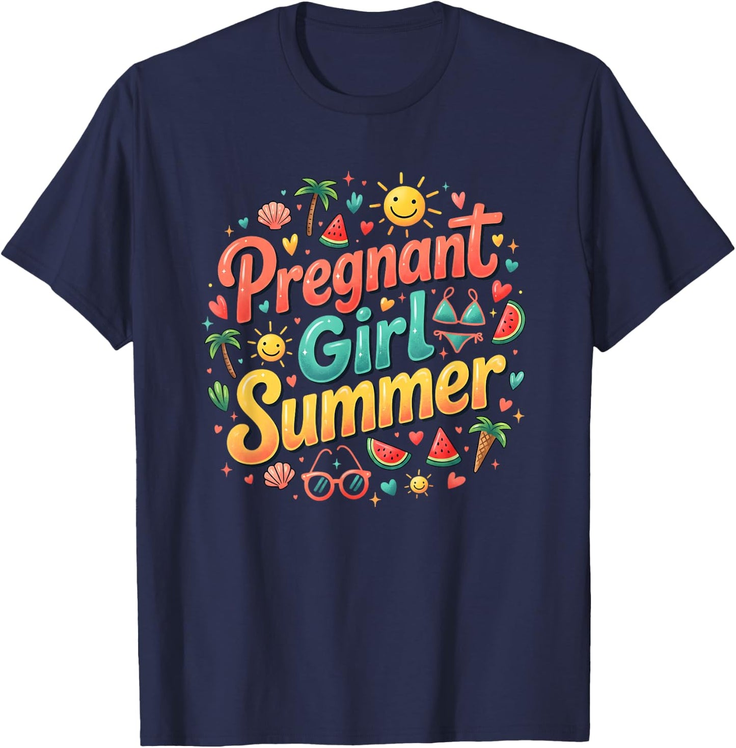Pregnant Girl Summer Funny Baby Announcement Cute Mom Humor T-Shirt - T-Shirt | Navy