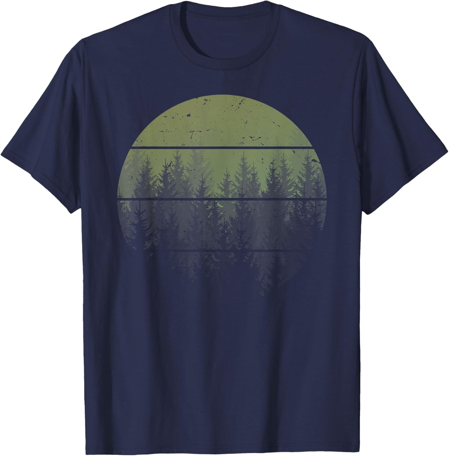 Retro Forest Trees Outdoors Nature Women Men Vintage Graphic T-Shirt - T-Shirt | Navy