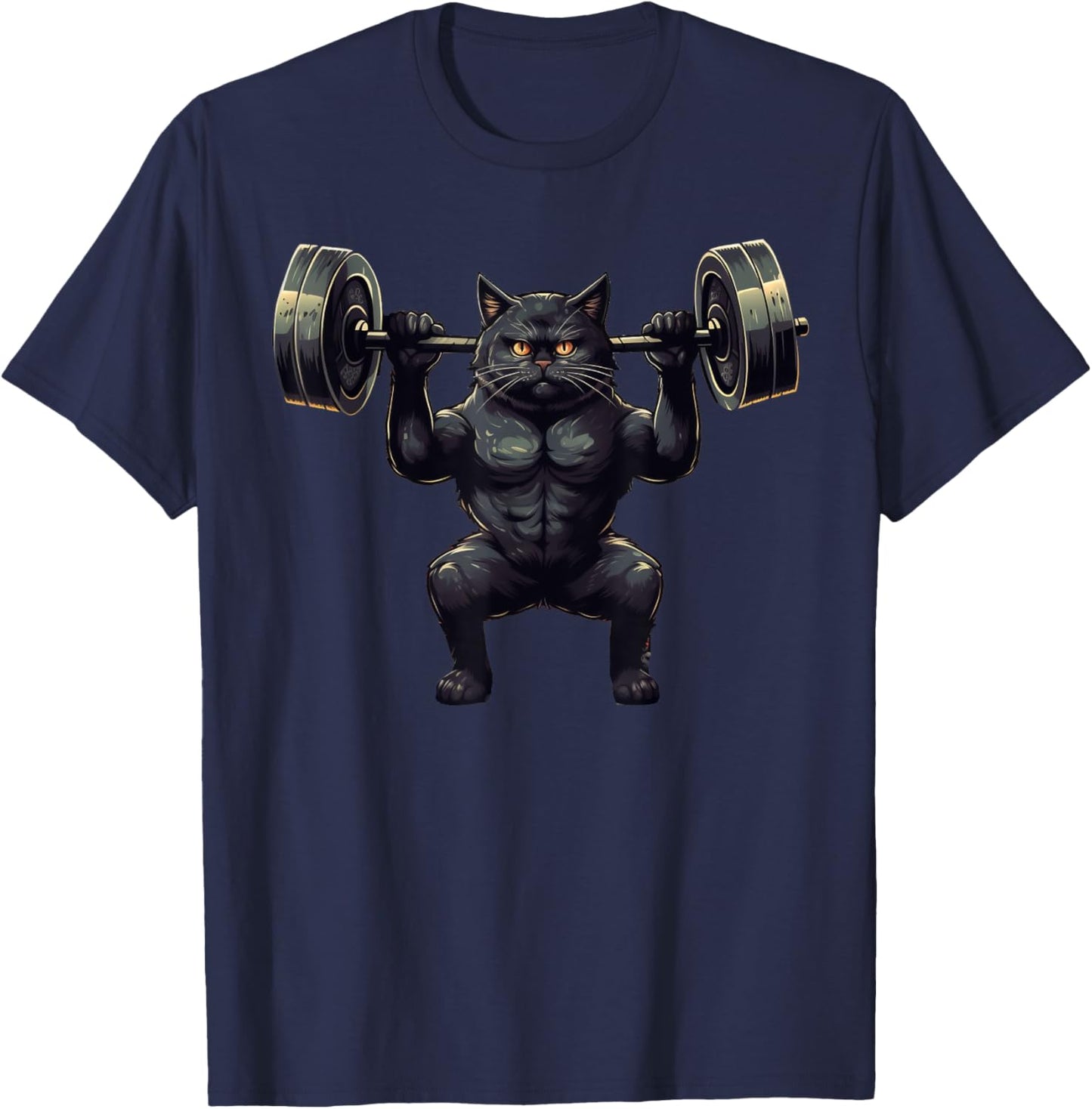 Black Cat Powerlifting Weightlifting Gym Workout Men Women Kids T-Shirt - T-Shirt | Navy