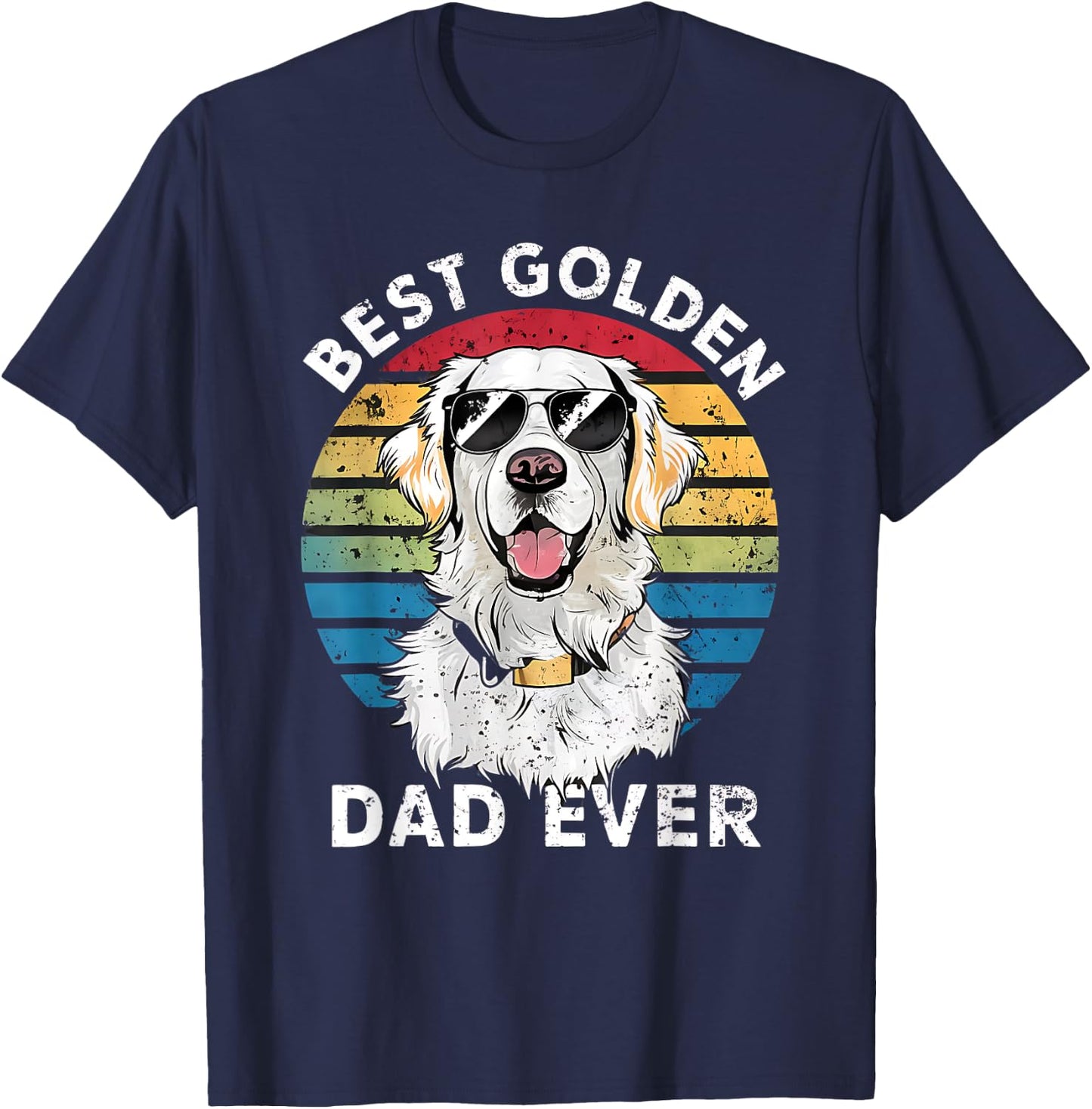 Best Golden Dad Ever White English Cream Golden Retriever T-Shirt - T-Shirt | Navy