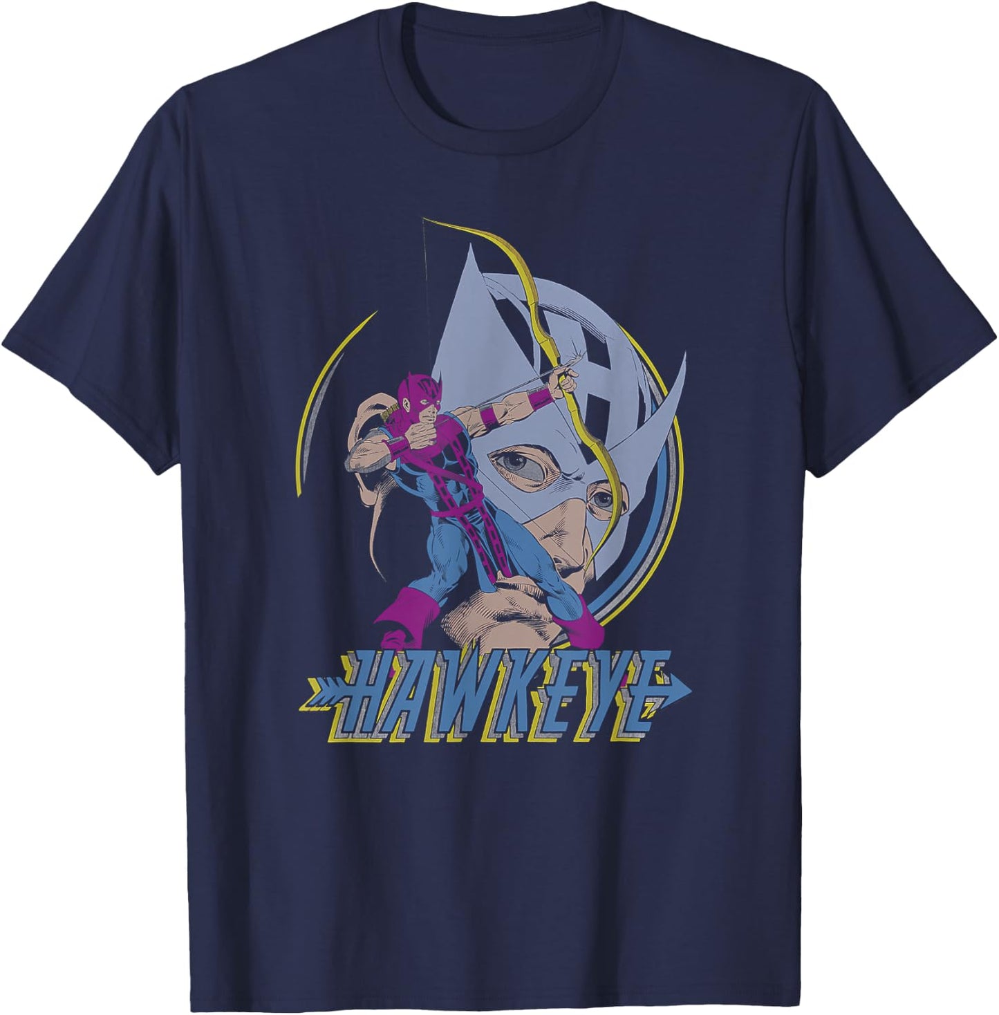 Marvel Comics Avengers Hawkeye Classic Ready Aim Fire T-Shirt - T-Shirt | Navy