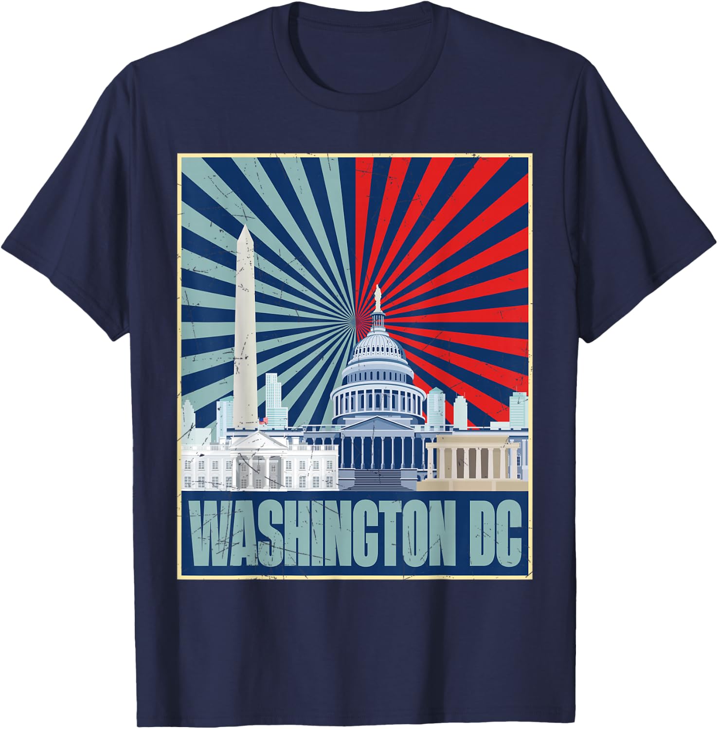 Retro Capitol Hill Washington DC American Flag 4th Of July T-Shirt - T-Shirt | Navy