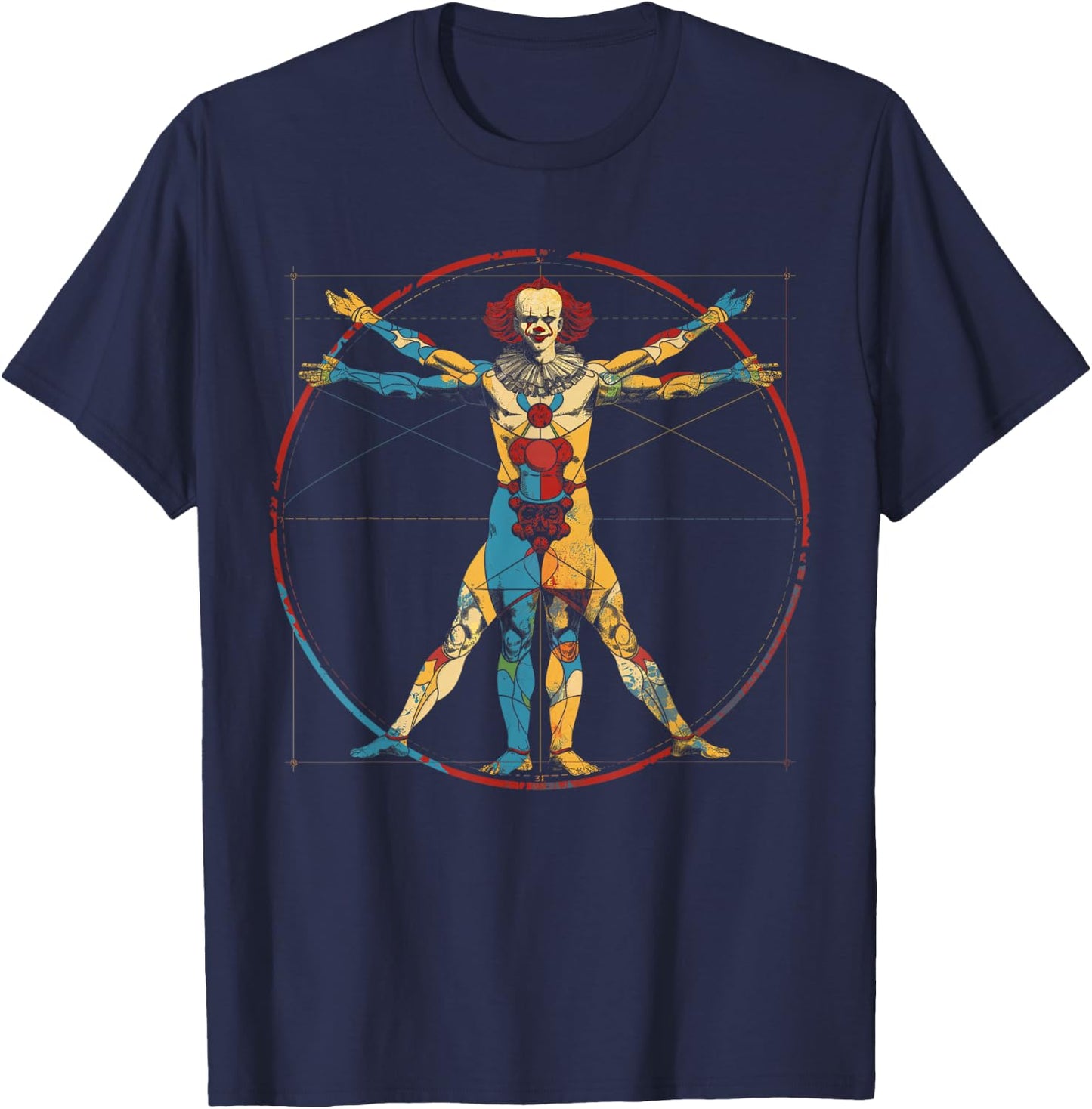 Clowncore Aesthetic Vitruvian Man Clown Creepy Goth T-Shirt - T-Shirt | Navy
