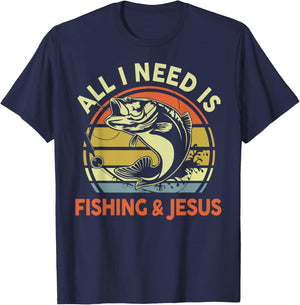 All I Need Is Fishing Jesus Funny Christian Fishing Bass Dad T-Shirt - T-Shirt | Navy