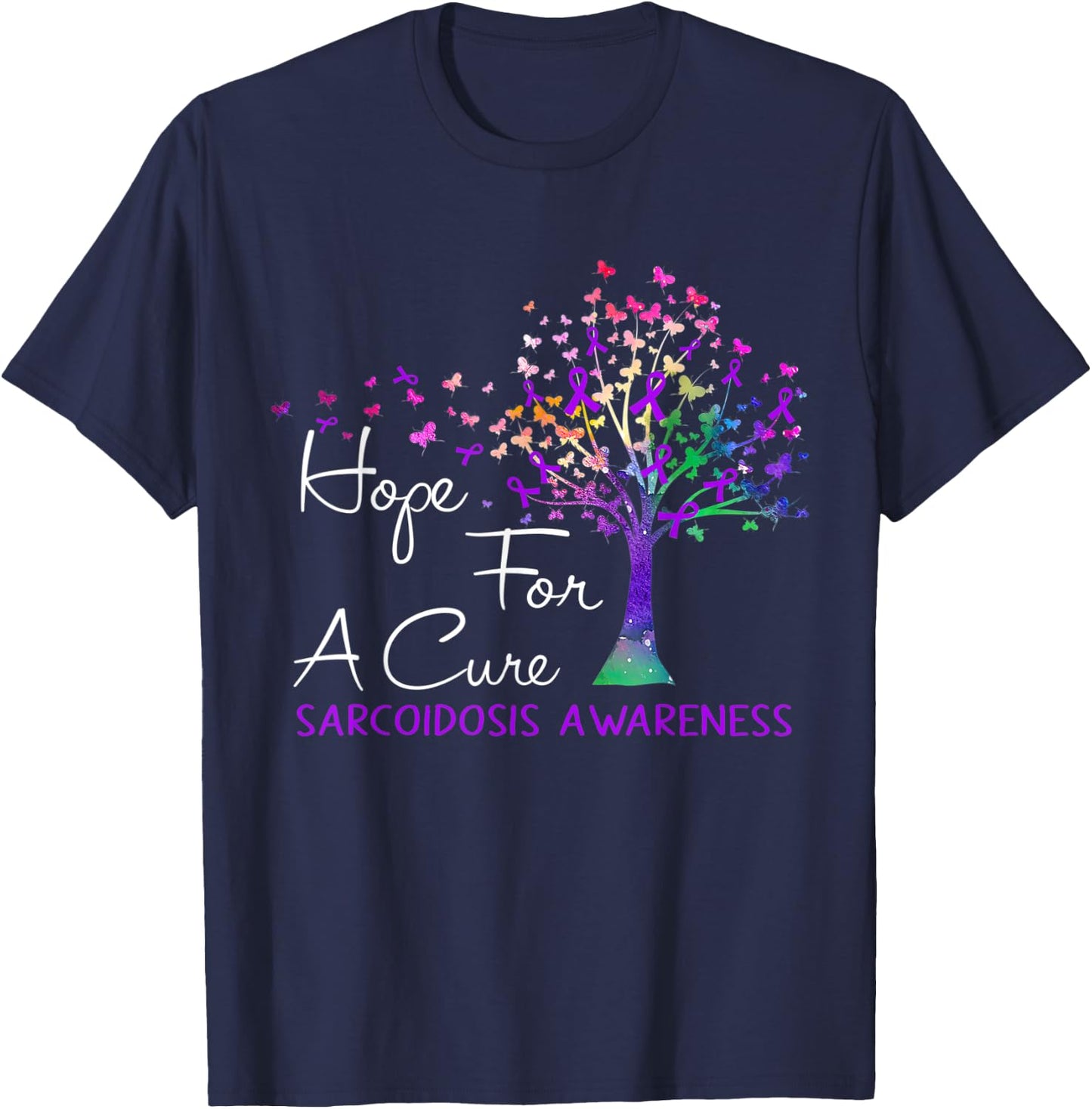 Hope For A Cure Sarcoidosis Awareness Tree Ribbon T-Shirt - T-Shirt | Navy