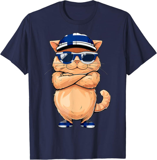 Finnish Flag Cat Mom Souvenirs Products Kitten Finland T-Shirt - T-Shirt | Navy