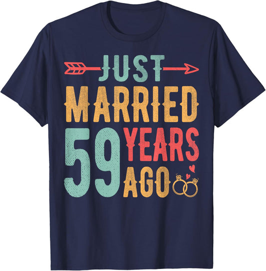 Just Married 59 Years Ago - 59th Wedding Anniversary Couple T-Shirt - T-Shirt | Navy