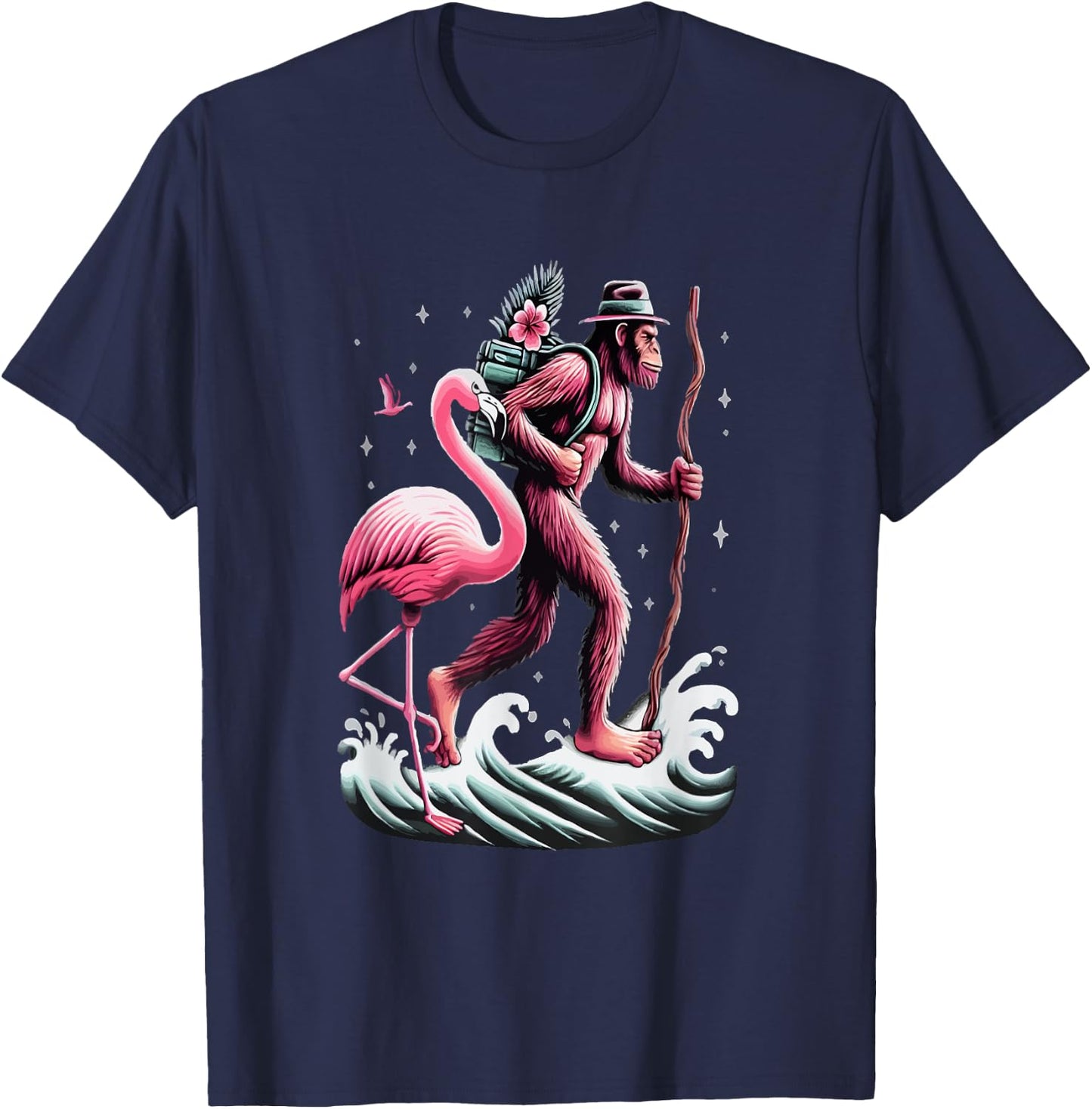 Flamingo Bigfoot Back To School T-Shirt - T-Shirt | Navy