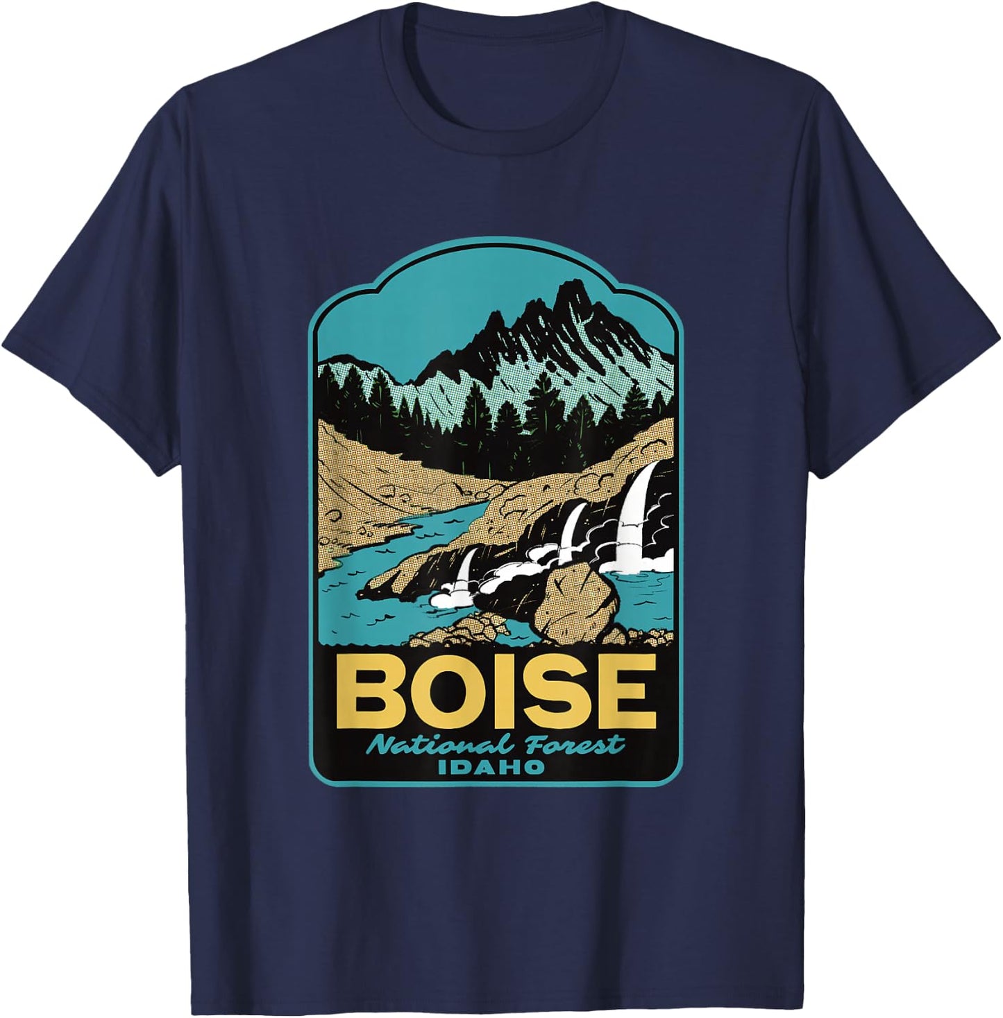 Boise National Forest Idaho Retro T-Shirt - T-Shirt | Navy