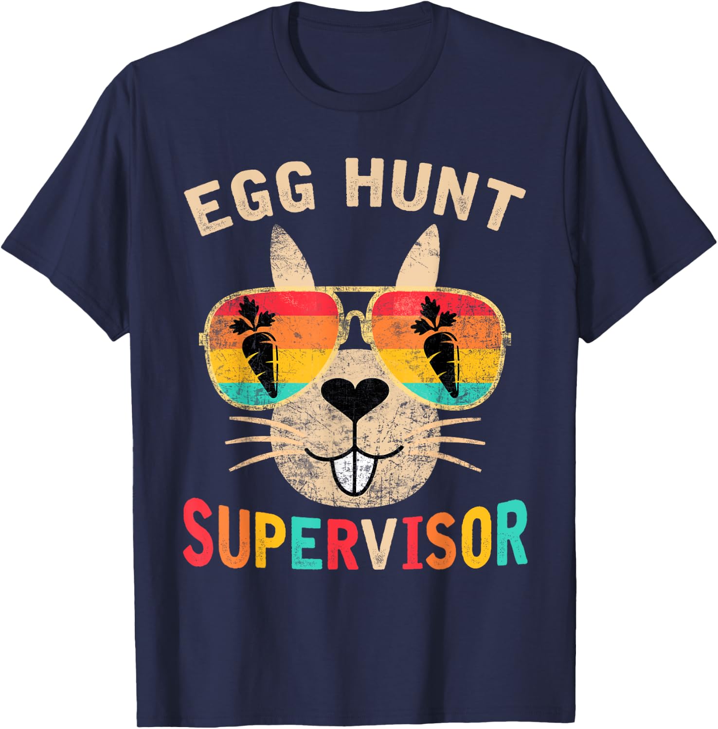 Egg Hunt Supervisor Retro Egg Hunting Party Mom Dad Easter T-Shirt - T-Shirt | Navy