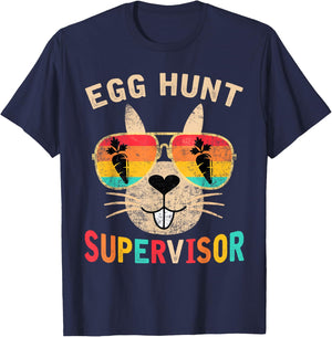 Egg Hunt Supervisor Retro Egg Hunting Party Mom Dad Easter T-Shirt - T-Shirt | Navy