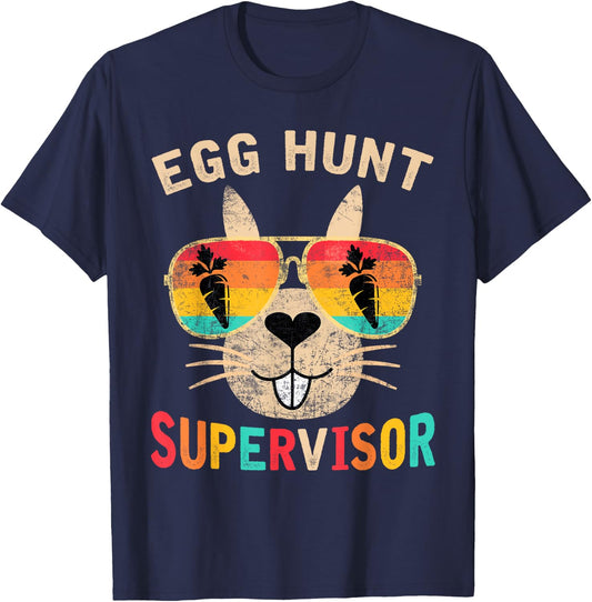 Egg Hunt Supervisor Retro Egg Hunting Party Mom Dad Easter T-Shirt - T-Shirt | Navy