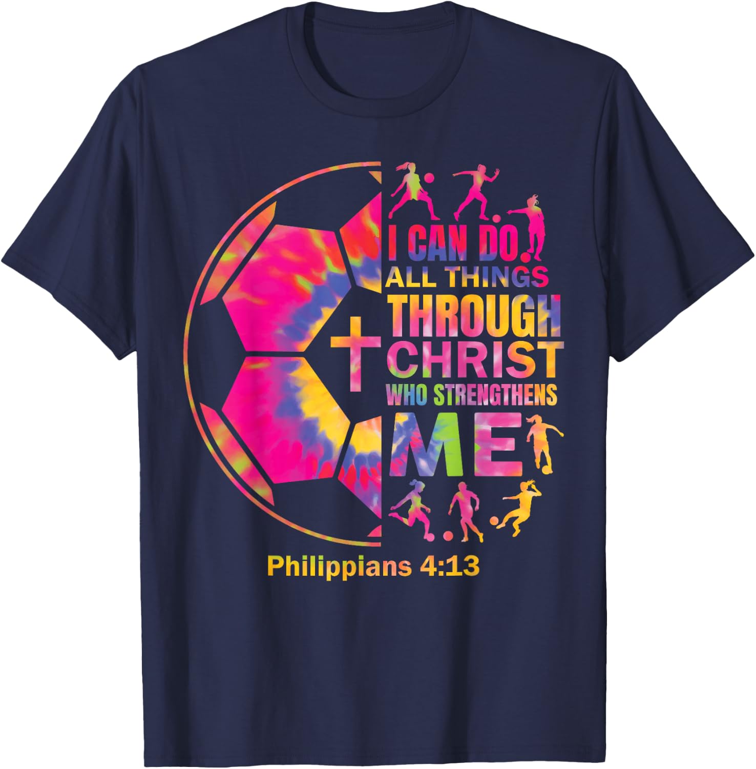 Christian Soccer t Shirt Girls Teen Kids Christ Religious T-Shirt - T-Shirt | Navy