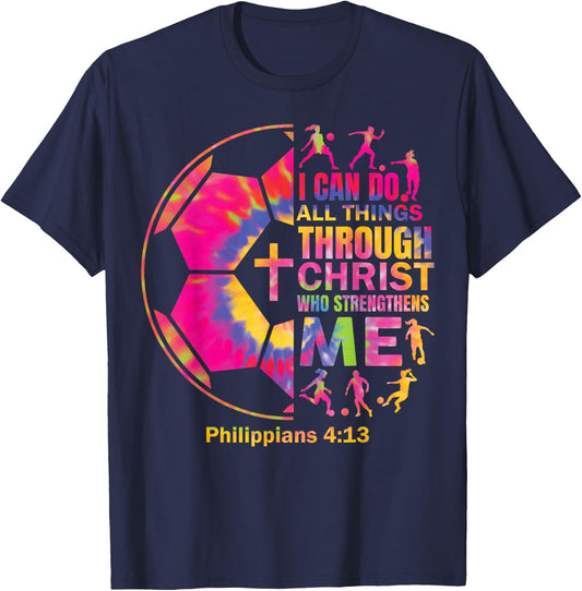 Christian Soccer t Shirt Girls Teen Kids Christ Religious T-Shirt - T-Shirt | Navy