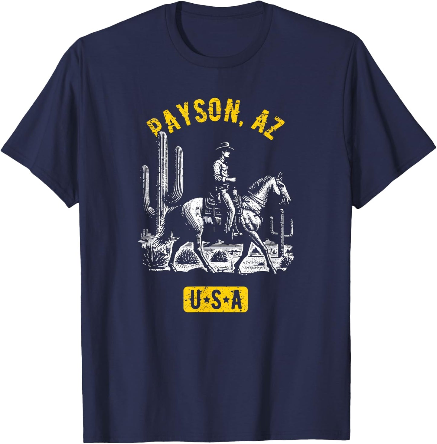 Payson AZ USA Cowboy Horse Distressed Style Design T-Shirt - T-Shirt | Navy
