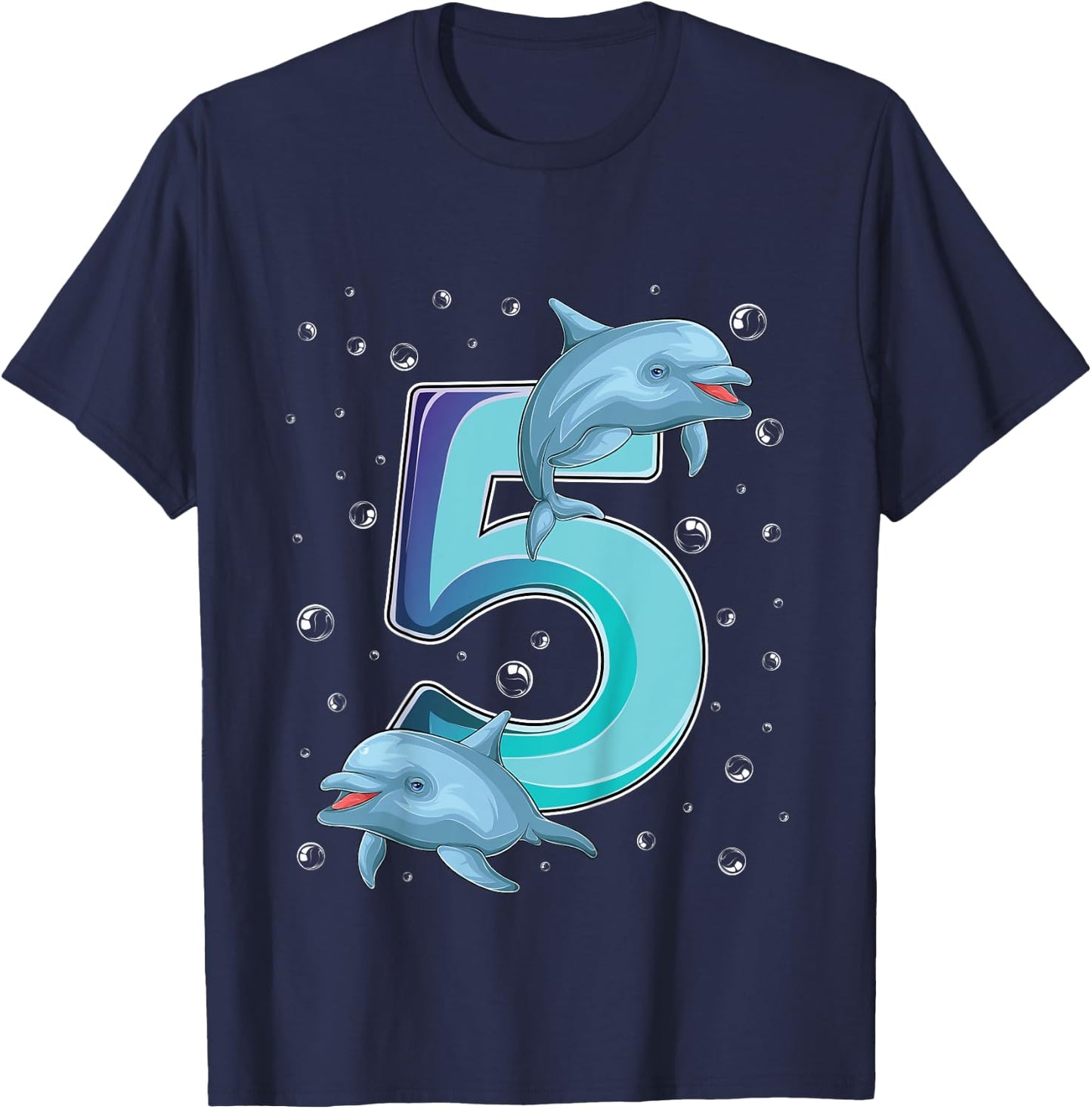 5 Year Old Dolphin 5th Birthday Girl Party Dolphin Lover T-Shirt - T-Shirt | Navy