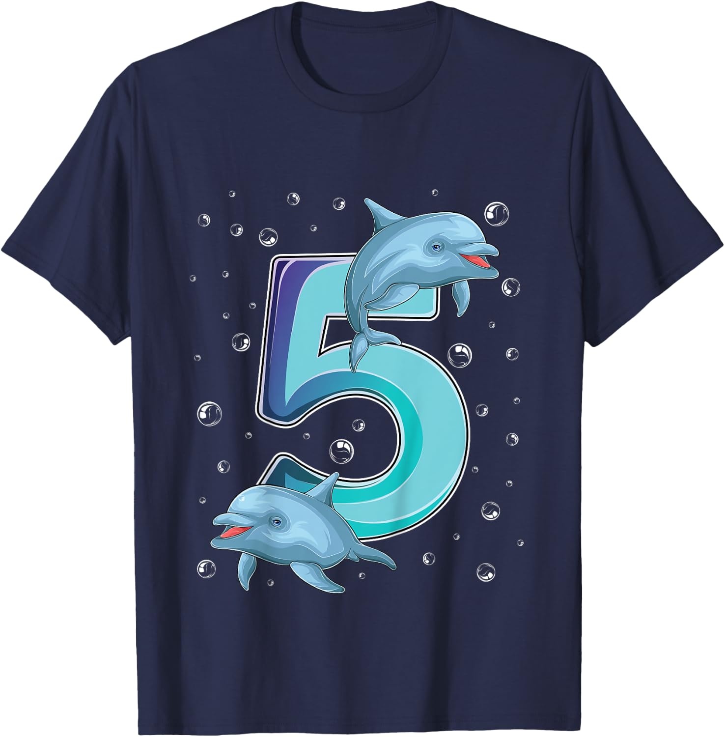 5 Year Old Dolphin 5th Birthday Girl Party Dolphin Lover T-Shirt - T-Shirt | Navy