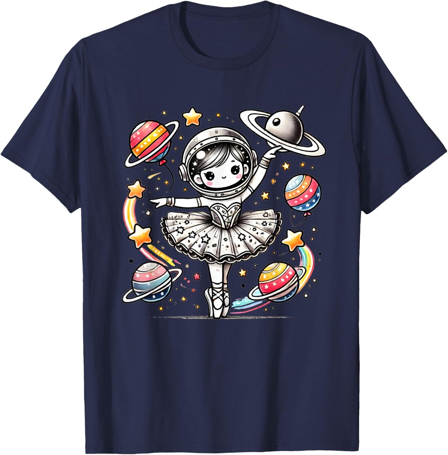 Ballerina Girl Space Astronaut T-Shirt - T-Shirt | Navy