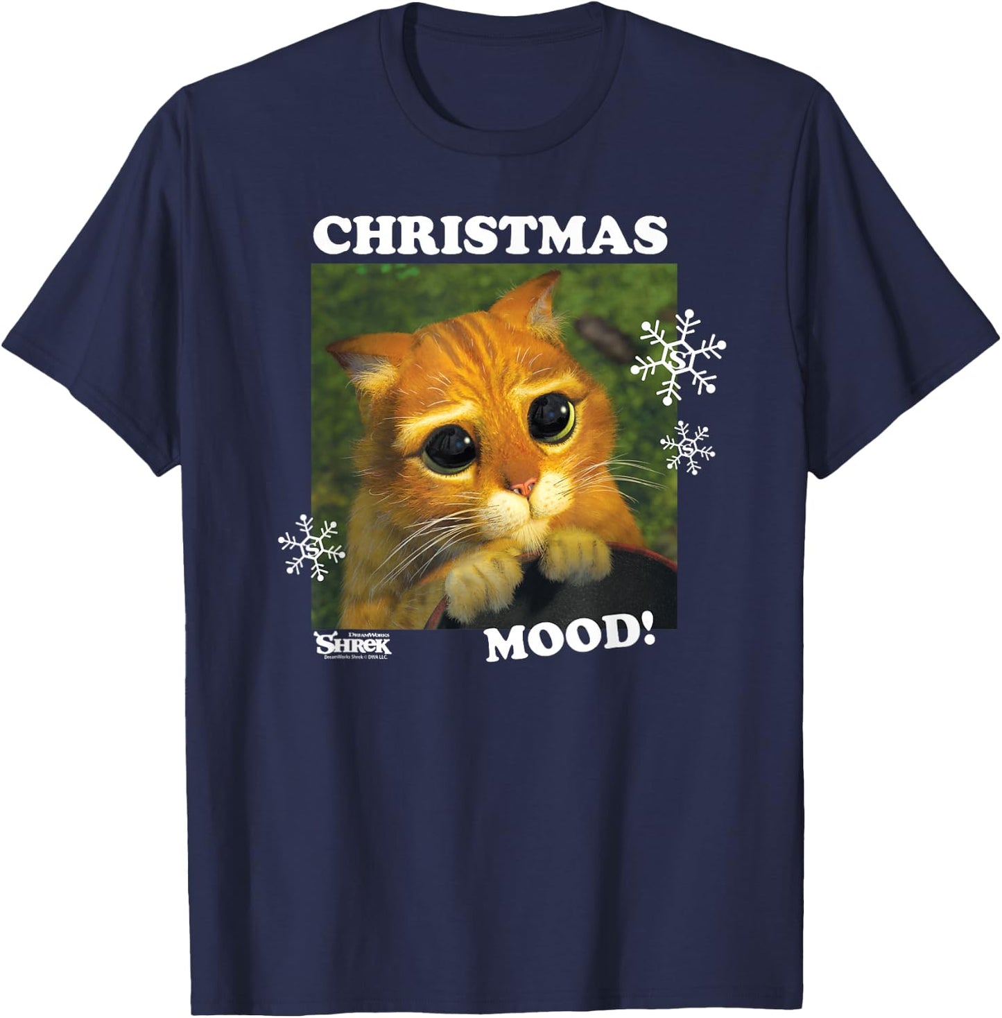 Shrek Christmas Mood Puss In Boots T-Shirt - T-Shirt | Navy