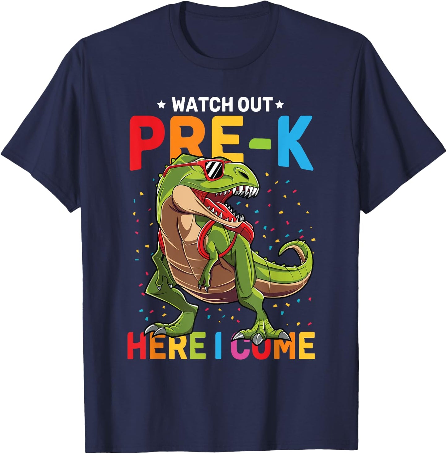 Watch Out Pre-K Here I Come Dinosaur Back to School Boys T-Shirt - T-Shirt | Navy