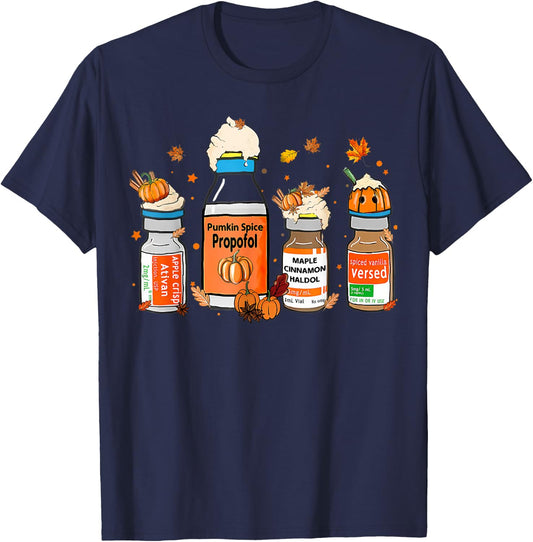 Pumpkin Spice Propofol Ativan Versed Haldol Halloween Nurse T-Shirt - T-Shirt | Navy