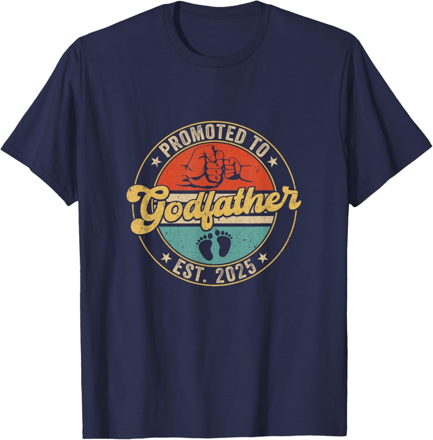 Promoted To Godfather 2025 Pregnancy New First Uncle Retro T-Shirt - T-Shirt | Navy